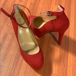 Red suede guess heels